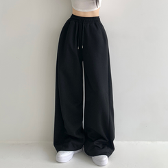 쏘야 밴딩 사이드 핀턱 롱와이드 팬츠 코튼 트레이닝 바지 기장선택 키작녀 키큰녀 남녀공용 빅사이즈 사계절팬츠 블랙
