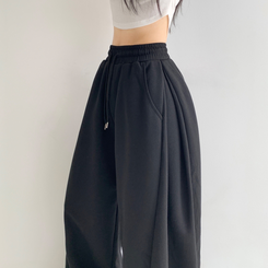 쏘야 밴딩 사이드 핀턱 롱와이드 팬츠 코튼 트레이닝 바지 기장선택 키작녀 키큰녀 남녀공용 빅사이즈 사계절팬츠 블랙