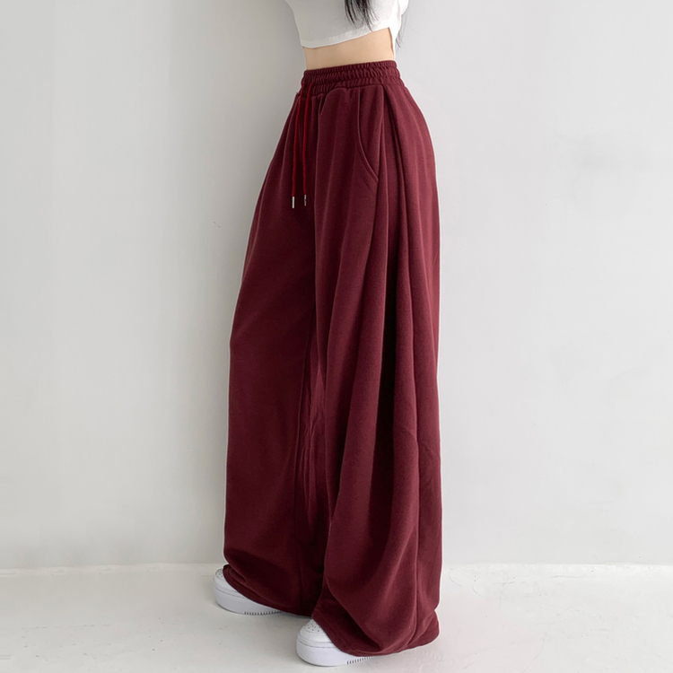 쏘야 밴딩 사이드 핀턱 롱와이드 팬츠 코튼 트레이닝 바지 기장선택 키작녀 키큰녀 남녀공용 빅사이즈 사계절팬츠 버건디