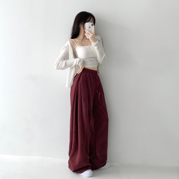 쏘야 밴딩 사이드 핀턱 롱와이드 팬츠 코튼 트레이닝 바지 기장선택 키작녀 키큰녀 남녀공용 빅사이즈 사계절팬츠 버건디
