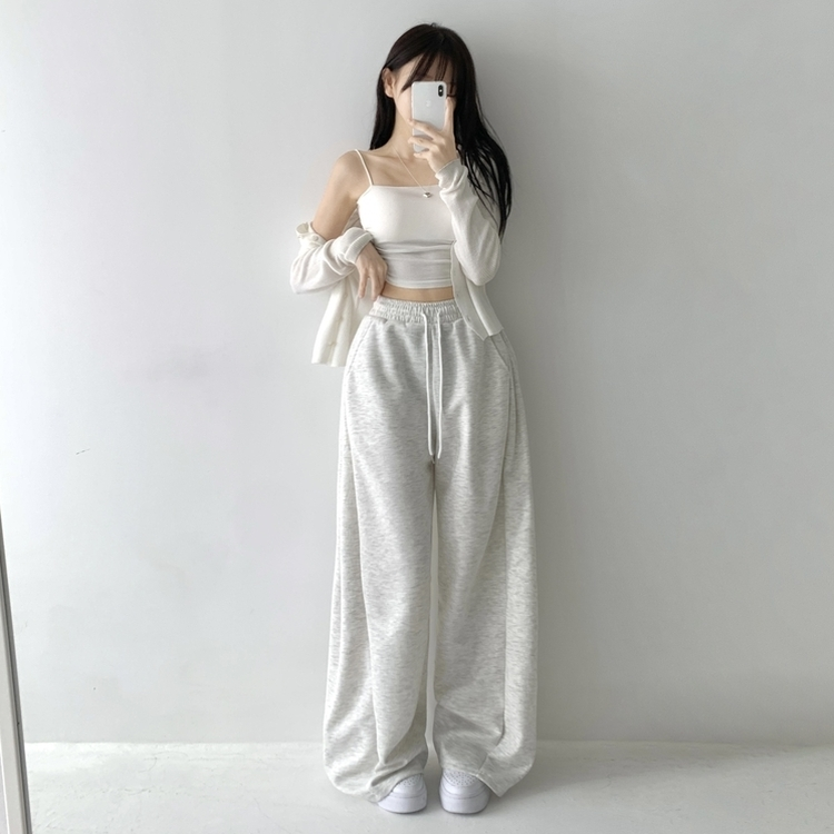 쏘야 밴딩 사이드 핀턱 롱와이드 팬츠 코튼 트레이닝 바지 기장선택 키작녀 키큰녀 남녀공용 빅사이즈 사계절팬츠 백멜란지