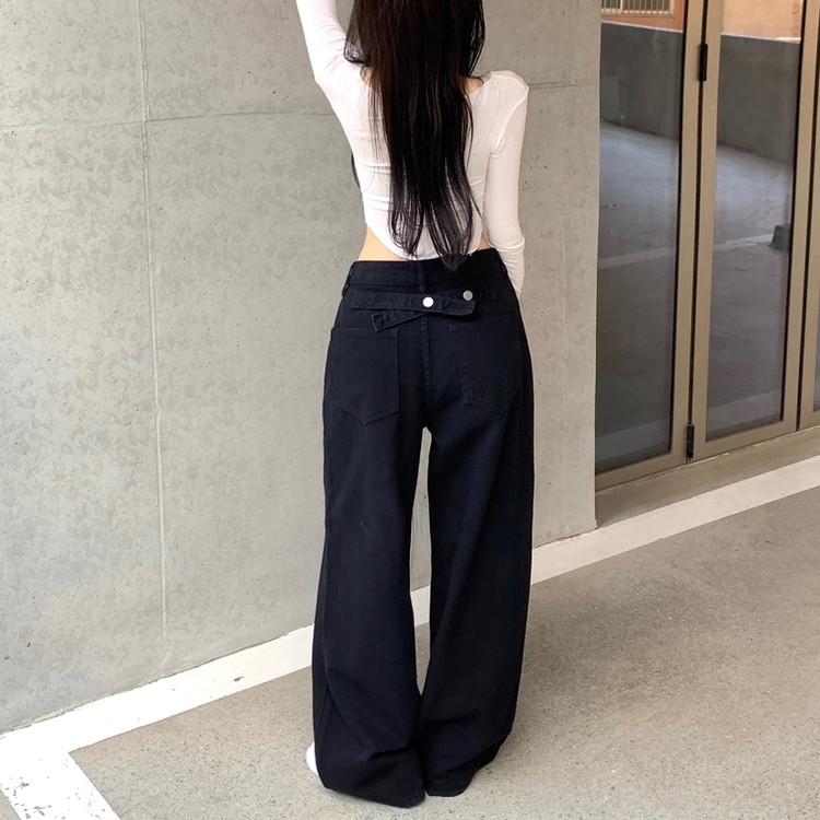 프레즐 비조 백포인트 허리 3버튼 비죠 하이웨스트 로우 코튼 면 와이드 팬츠 바지 사계절템 데일리룩 남녀공용 유니섹스 블랙 바지 3color 블랙