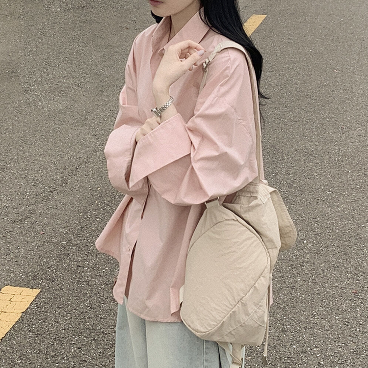 딸기크림 바스락 코튼 베이직 기본 긴팔셔츠 빅사이즈 레이어드템 핑크