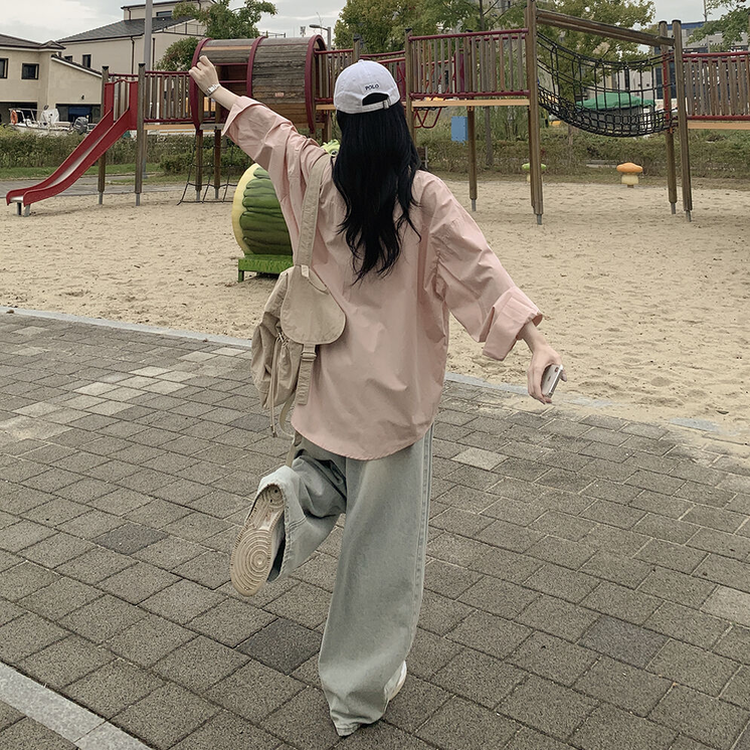 딸기크림 바스락 코튼 베이직 기본 긴팔셔츠 빅사이즈 레이어드템 핑크