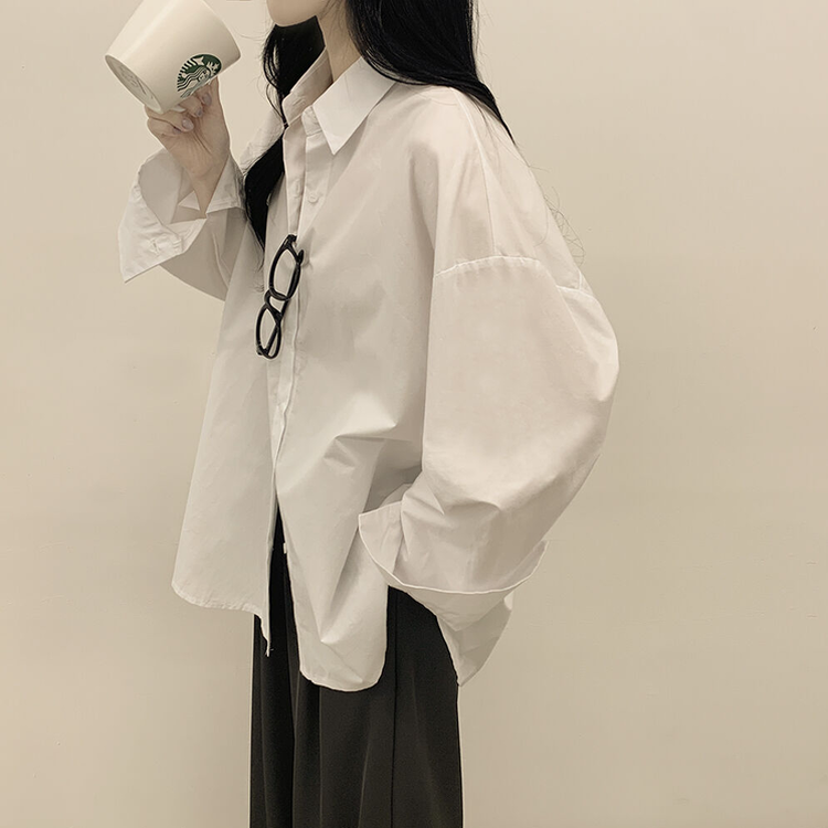 딸기크림 바스락 코튼 베이직 기본 긴팔셔츠 빅사이즈 레이어드템 크림베이지