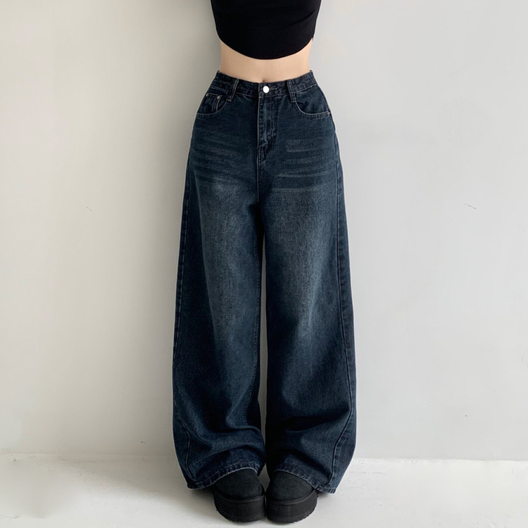 ビンテージウォッシングハイウエストデニムパンツ NAVY