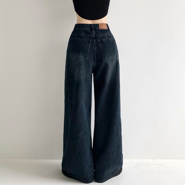 ビンテージウォッシングハイウエストデニムパンツ NAVY