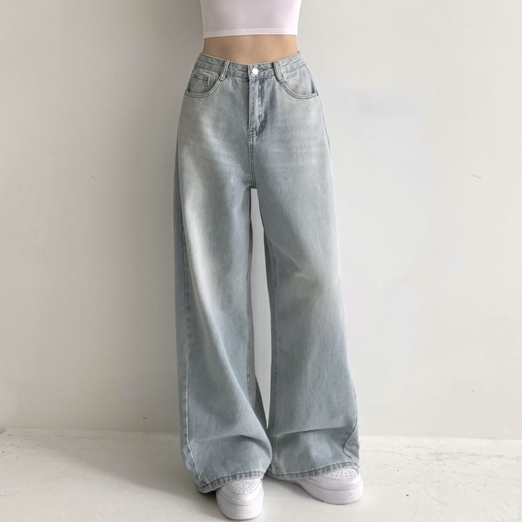 ビンテージウォッシングハイウエストデニムパンツ LIGHT BLUE