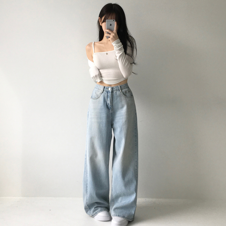 ビンテージウォッシングハイウエストデニムパンツ LIGHT BLUE