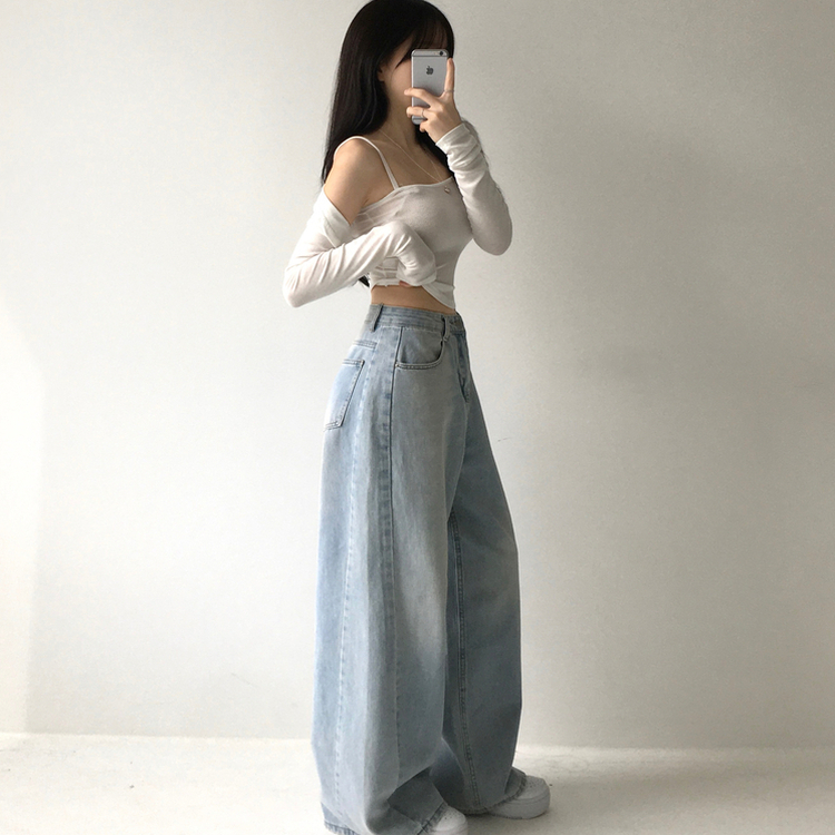 ビンテージウォッシングハイウエストデニムパンツ LIGHT BLUE