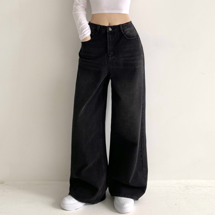 ビンテージウォッシングハイウエストデニムパンツ BLACK DENIM