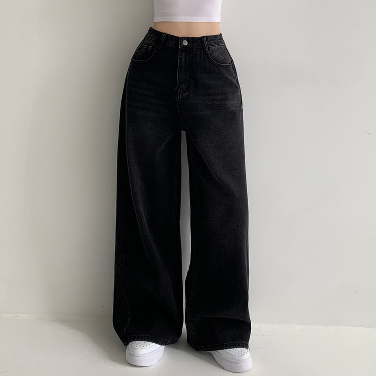 ビンテージウォッシングハイウエストデニムパンツ BLACK DENIM