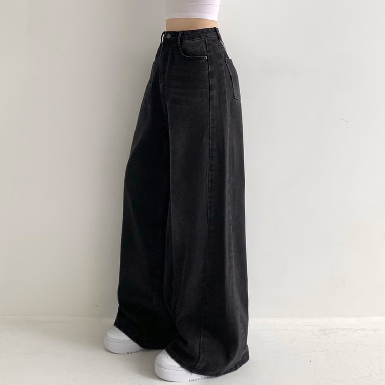 ビンテージウォッシングハイウエストデニムパンツ BLACK DENIM