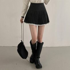 レインレースプリーツミニスカート ST/GREY
