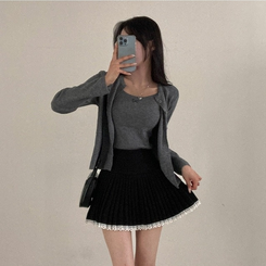 レインレースプリーツミニスカート BLACK