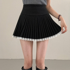 レインレースプリーツミニスカート BLACK