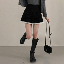 レインレースプリーツミニスカート BLACK