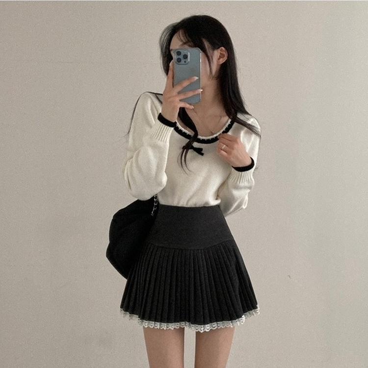 레인 레이스 플리츠 미니 스커트 그레이