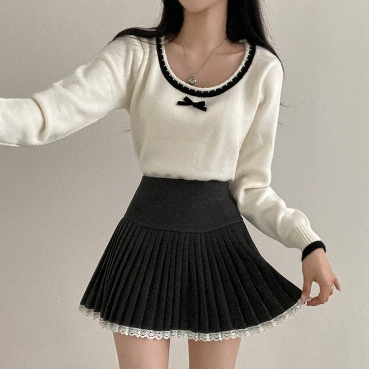 레인 레이스 플리츠 미니 스커트 그레이