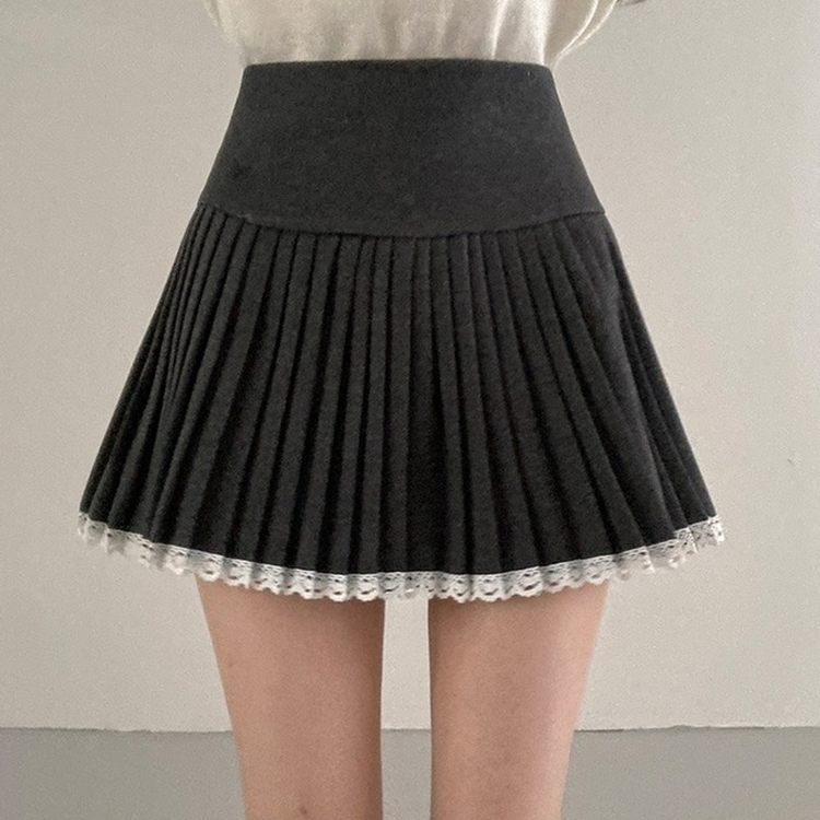 레인 레이스 플리츠 미니 스커트 그레이