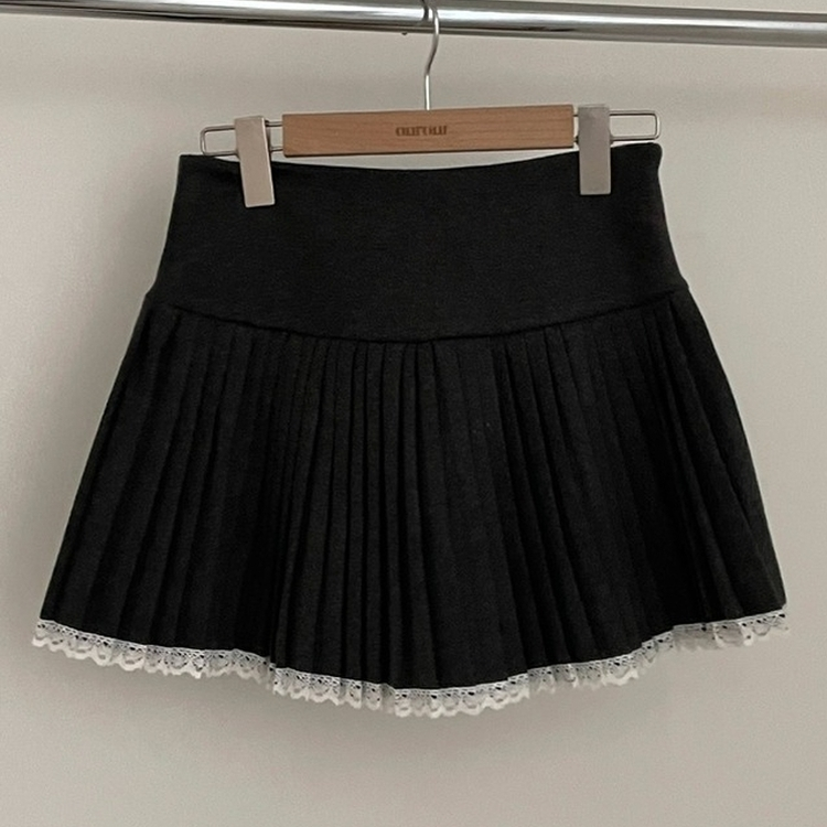 레인 레이스 플리츠 미니 스커트