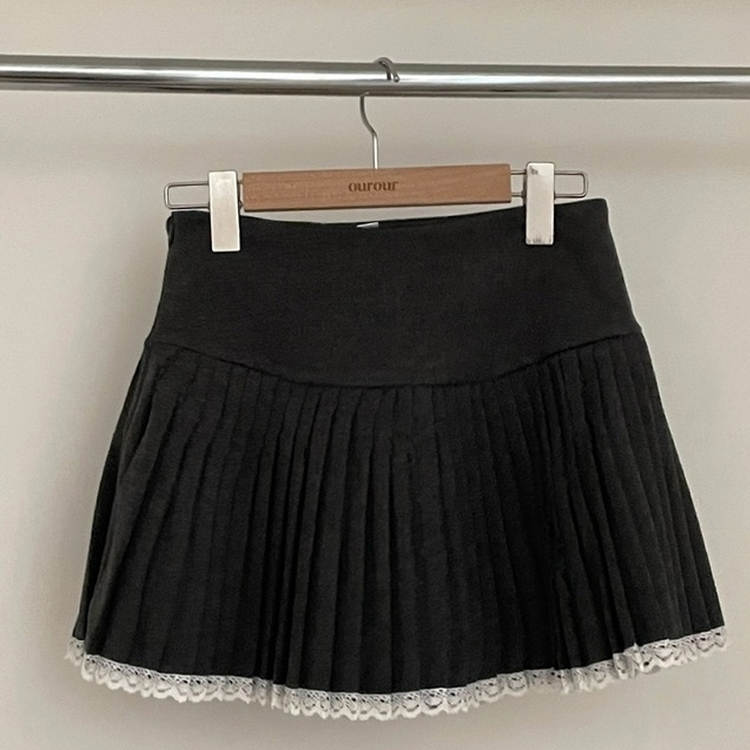 레인 레이스 플리츠 미니 스커트