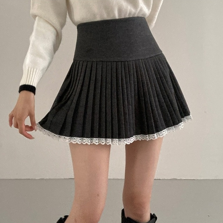 レインレースプリーツミニスカート ST/GREY