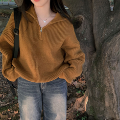 어라운드 하찌반집업 루즈핏 카라 니트 5color 카멜