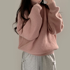 어라운드 하찌반집업 루즈핏 카라 니트 5color 핑크