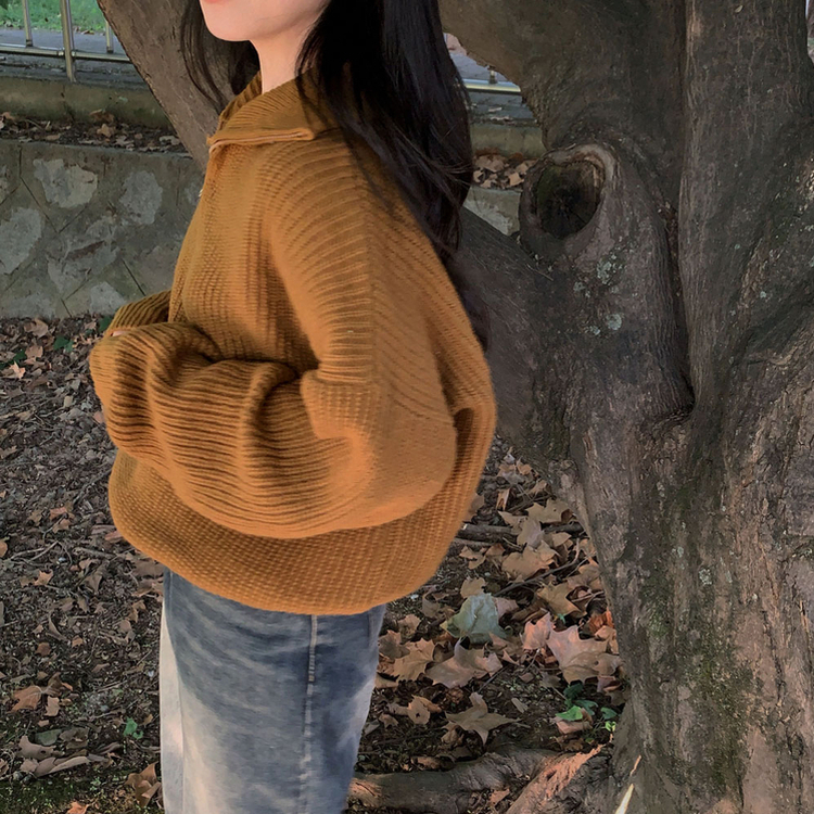 어라운드 하찌반집업 루즈핏 카라 니트 5color 카멜