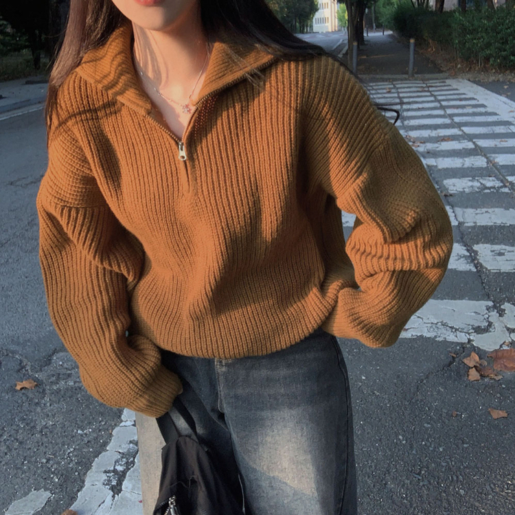 어라운드 하찌반집업 루즈핏 카라 니트 5color 카멜