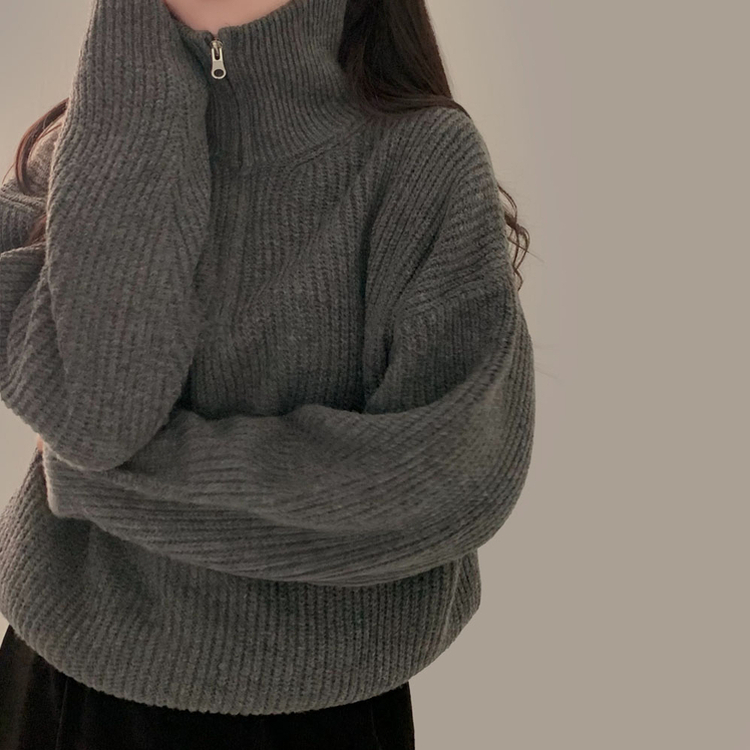 어라운드 하찌반집업 루즈핏 카라 니트 5color 차콜