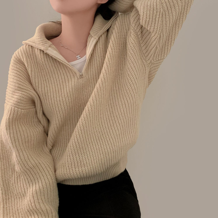 어라운드 하찌반집업 루즈핏 카라 니트 5color 연베이지