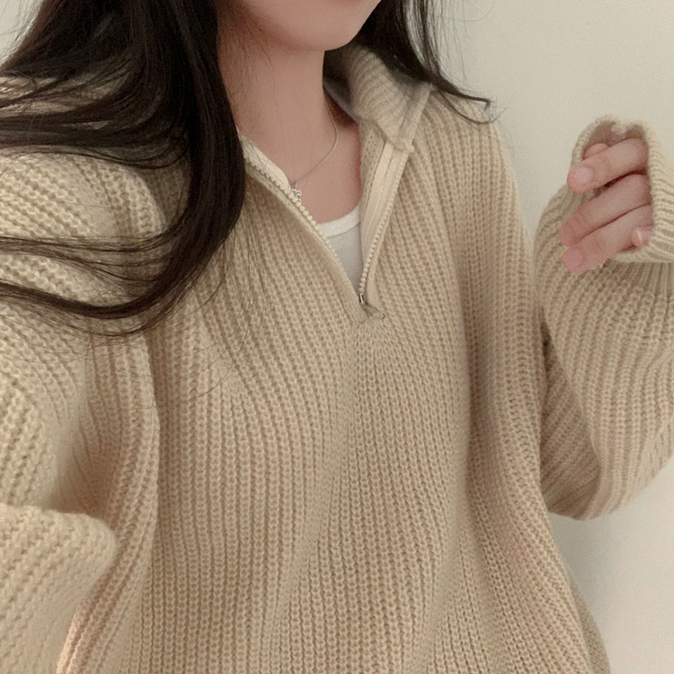 어라운드 하찌반집업 루즈핏 카라 니트 5color 연베이지