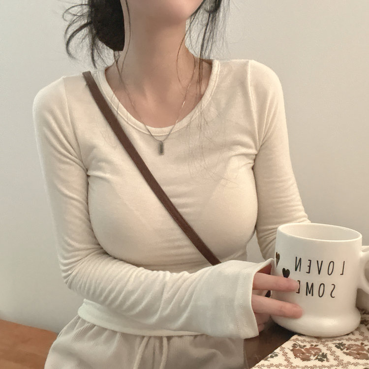 【起毛】スリムフィット無地長袖Tシャツ(8color) CREAM