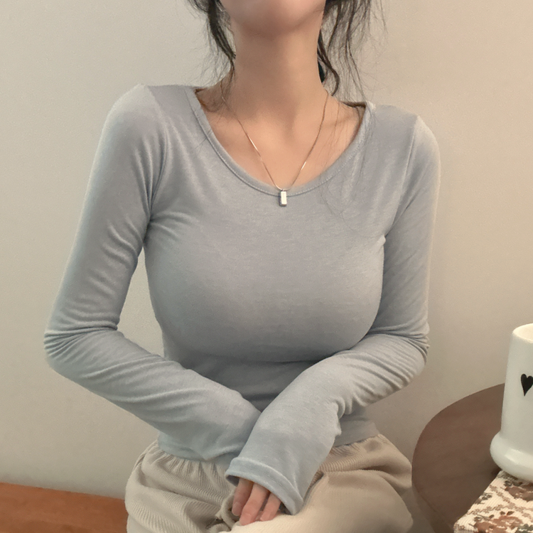 【起毛】スリムフィット無地長袖Tシャツ(8color) SKY BLUE