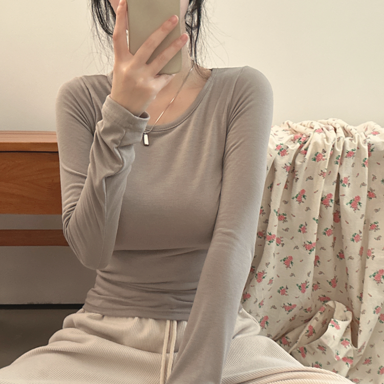 【起毛】スリムフィット無地長袖Tシャツ(8color) MOCHA