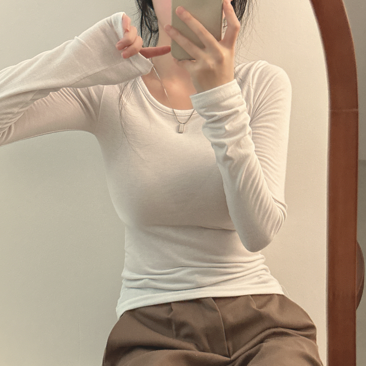 【起毛】スリムフィット無地長袖Tシャツ(8color) WHITE