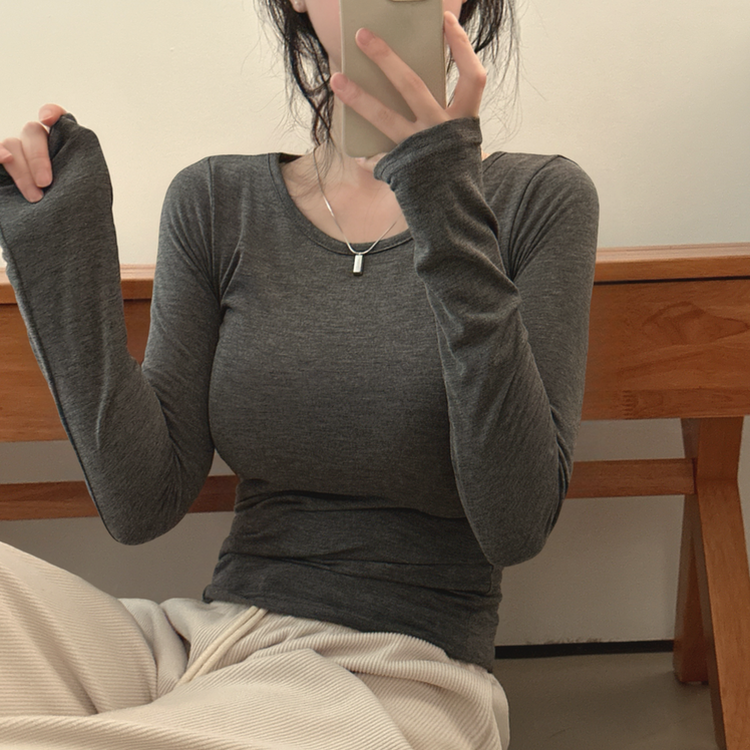 【起毛】スリムフィット無地長袖Tシャツ(8color) CHARCOAL