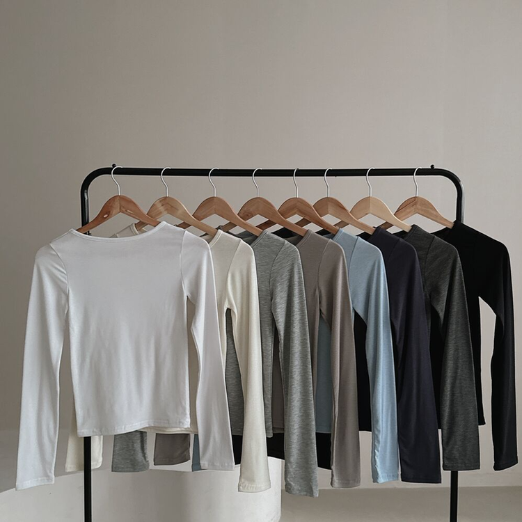 【起毛】スリムフィット無地長袖Tシャツ(8color)