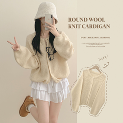 슈크림 알파카 라운드 러블리 벌룬 니트 울가디건 아이보리