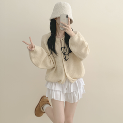 슈크림 알파카 라운드 러블리 벌룬 니트 울가디건 아이보리