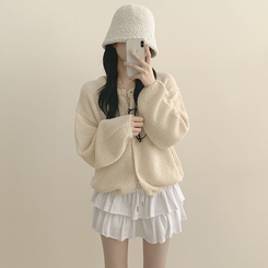 슈크림 알파카 라운드 러블리 벌룬 니트 울가디건 아이보리