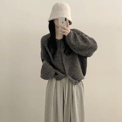 슈크림 알파카 라운드 러블리 벌룬 니트 울가디건 차콜