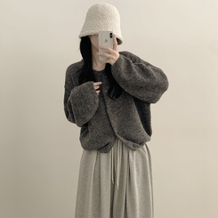 슈크림 알파카 라운드 러블리 벌룬 니트 울가디건 차콜