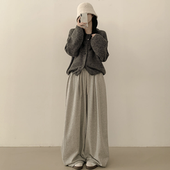 슈크림 알파카 라운드 러블리 벌룬 니트 울가디건 차콜