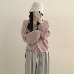 슈크림 알파카 라운드 러블리 벌룬 니트 울가디건 핑크