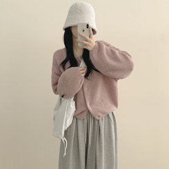 슈크림 알파카 라운드 러블리 벌룬 니트 울가디건 핑크