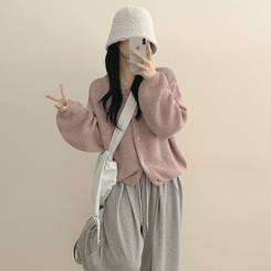 슈크림 알파카 라운드 러블리 벌룬 니트 울가디건 핑크