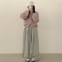 슈크림 알파카 라운드 러블리 벌룬 니트 울가디건 핑크